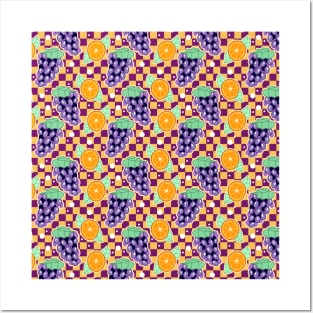 Grapes Orange Checkered Pattern Posters and Art